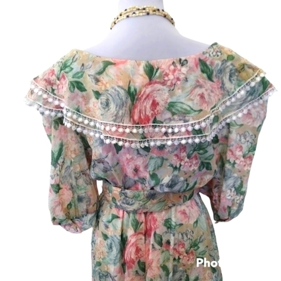 Vintage Kwai Lace Trimmed Exaggerated Collar Floral‎ Full Skirted Dress 60s - Picture 5 of 15
